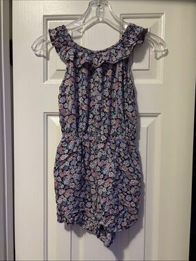 Girls Floral Ruffle Neck Romper
